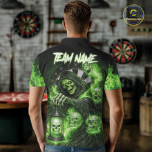 Load image into Gallery viewer, Green Grim Reaper Flame Darts Shirt For Men Custom Skull Darts League Jersey Team Polo &amp; 1/4 Zip TDM5561