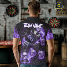 Load image into Gallery viewer, Purple Grim Reaper Flame Darts Shirt For Men Custom Skull Darts League Jersey Team Polo &amp; 1/4 Zip TDM5562