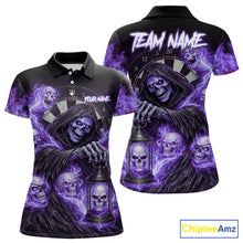 Load image into Gallery viewer, Purple Grim Reaper Flame Darts Shirt For Women Custom Skull Darts League Jersey Team Polo &amp; 1/4 Zip TDM5562