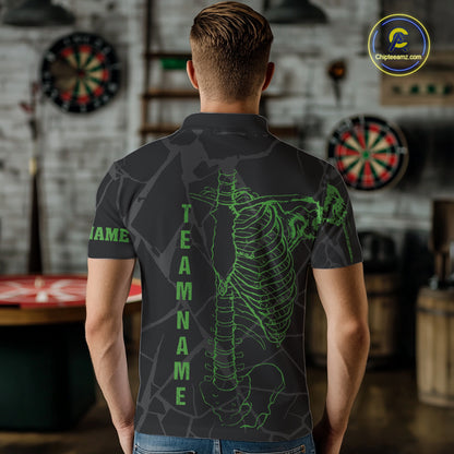 Black And Green Funny Skeleton Darts Polo & 1/4 Zip Custom Darts Shirt For Men Darts Team Jersey TDM5799