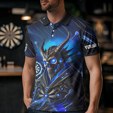 Load image into Gallery viewer, Personalized Blue Glowing Grim Reaper Dart Shirt Polo, Quarter Zip For Men Custom Skull Dart Jersey TDM3640