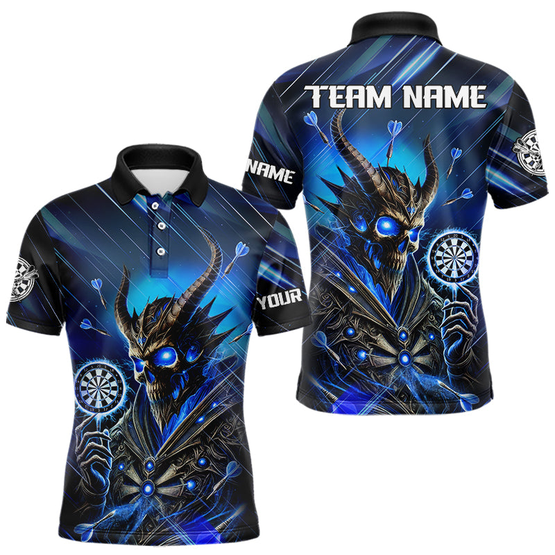 Personalized Blue Glowing Grim Reaper Dart Shirt Polo, Quarter Zip For Men Custom Skull Dart Jersey TDM3640