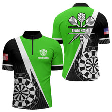 Load image into Gallery viewer, Black And Green Grunge Dartboard Men Darts Polo &amp; Quarter Zip For Men Custom Dart Jersey Uniform TDM3644