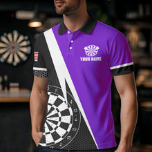 Load image into Gallery viewer, Black And Purple Grunge Dartboard Men Darts Polo &amp; Quarter Zip For Men Custom Dart Jersey Uniform TDM3645