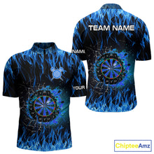 Load image into Gallery viewer, Blue Flaming Dart Shirt With Pocket Option For Men Custom Dart Team Jersey TDM3791