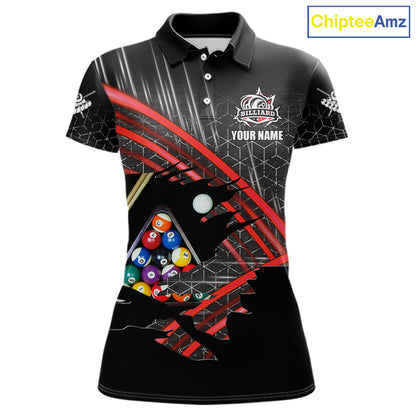 Personalized Billiard Shirts For Women Custom 8 Ball Pool Team Jersey Polo & 1/4 Zip | Red TDM6172