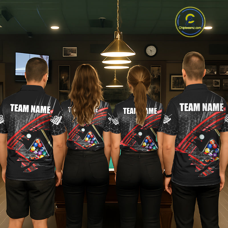 Personalized Billiard Shirts For Men Custom 8 Ball Pool Team Jersey Polo & 1/4 Zip | Red TDM6172