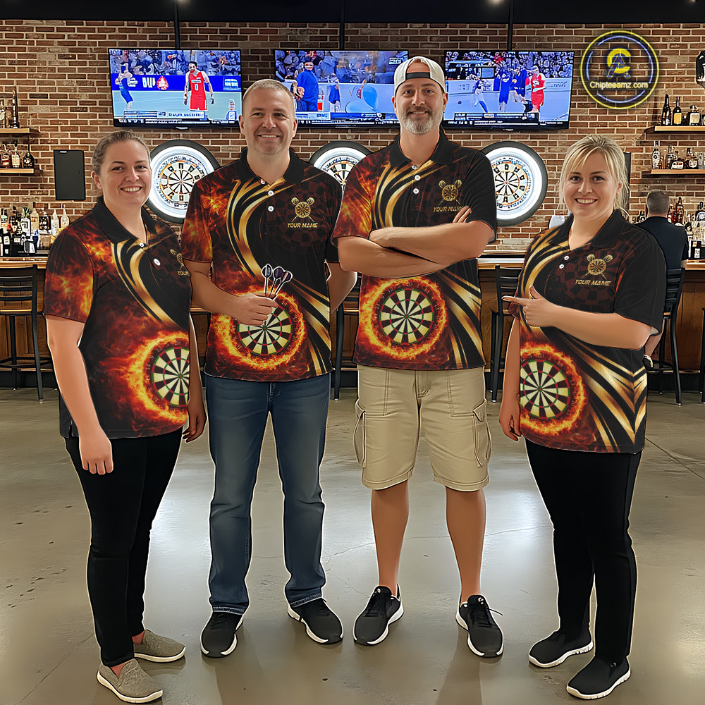 Personalized Fire Flame Darts Shirt For Men Custom Golden Darts Team Jersey Polo & 1/4 Zip TDM6174