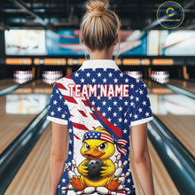 Load image into Gallery viewer, Person wearing a bowling-themed shirt with an American flag design and 'Team Name' text.