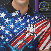 Load image into Gallery viewer, Polo shirt with American flag design and bowling graphic