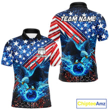 Load image into Gallery viewer, Bowling Jersey with American flag design and eagle graphics, featuring customizable your name &amp; team name
