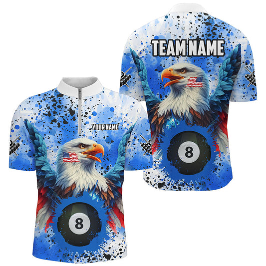 Blue Grunge Billiard Ball 8 Eagle Custom American Flag Men Billiard Shirts, Patriotic Pool Jerseys TDM1896