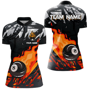 Red 8 Ball Fire Flame Grunge Pattern Custom Billiard Shirts For Women, 8 Ball Pool Jersey Team Outfit TDM2343