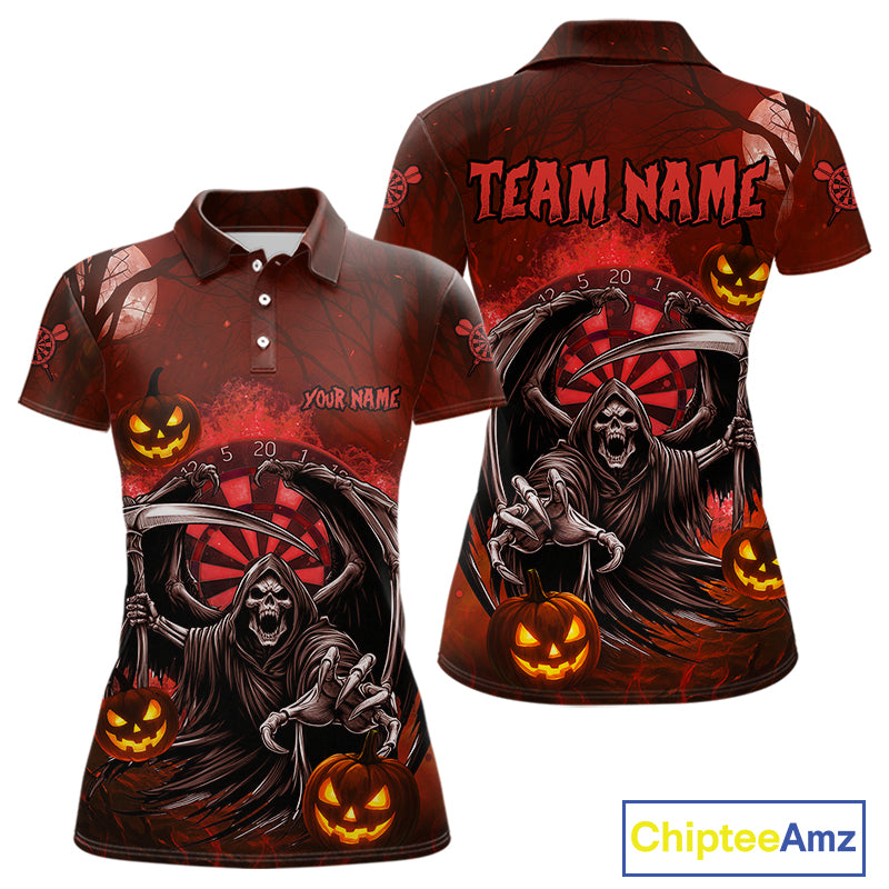 Funny Red Grim Reaper Halloween Darts Shirt For Women Custom Darts Jersey Team Polo & Quarter Zip TDM4665