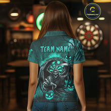 Load image into Gallery viewer, Turquoise Grim Reaper Halloween Darts Shirt For Women Custom Darts Jersey Team Polo &amp; Quarter Zip TDM4666