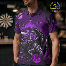 Load image into Gallery viewer, Funny Purple Grim Reaper Halloween Darts Shirt For Men Custom Darts Jersey Team Polo &amp; Quarter Zip TDM4667