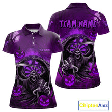Load image into Gallery viewer, Funny Purple Grim Reaper Halloween Darts Shirt For Women Custom Darts Jersey Team Polo &amp; Quarter Zip TDM4667