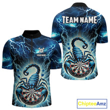Load image into Gallery viewer, Blue Lightning Thunder Scorpion Darts Shirt For Men Custom Darts Jersey Team Polo &amp; 1/4 Zip TDM4870