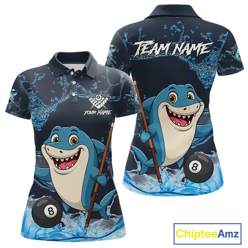 Blue Funny Shark 8 Ball Pool Billiard Shirt For Women Custom Billiard Team Jersey Polo & 1/4 Zip TDM4871