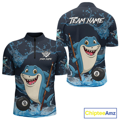 Blue Funny Shark 8 Ball Pool Billiard Shirt For Men Custom Billiard Team Jersey Polo & 1/4 Zip TDM4871
