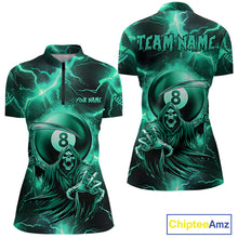 Load image into Gallery viewer, Turquoise Grim Reaper 8 Ball Women&#39;s Billiard Shirt Custom Thunder Lightning Pool Team Jersey TDM4872