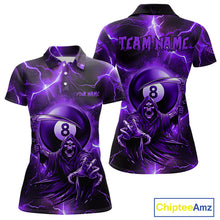 Load image into Gallery viewer, Purple Grim Reaper 8 Ball Women&#39;s Billiard Shirt Custom Thunder Lightning Halloween Pool Team Jersey TDM4874