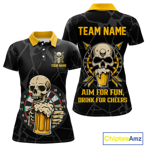Funny Darts And Beer Aim For Fun Drink For Cheer Custom Skull Dart Shirt For Women, Dart Team Jersey TDM4878