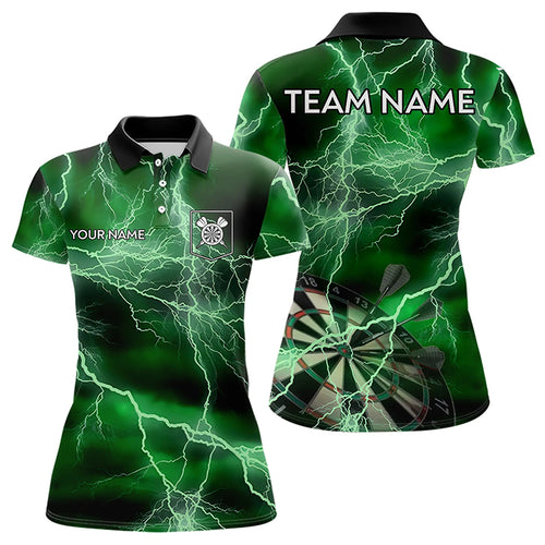 Thunder Lightning Green Darts Shirt With Pocket For Women Custom Dart Jerseys TDM3314