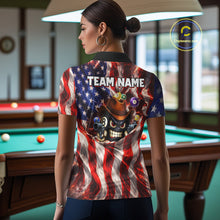 Load image into Gallery viewer, Glowing American Flag Funny 8 Ball Billiard Shirt For Women Custom Patriotic Pool Team Jersey TDM5570