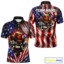 Load image into Gallery viewer, Glowing American Flag Funny 8 Ball Billiard Shirt For Men Custom Patriotic Pool Team Jersey TDM5570