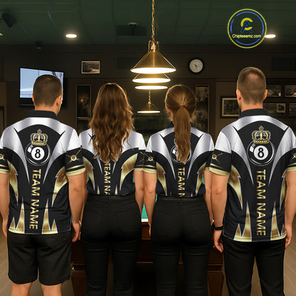 Personalized Crown 8 Ball Billiard Shirt For Men Custom Billiard Tournament Pool Team Jersey |Gold TDM5571