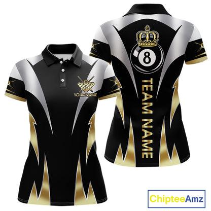 Personalized Crown 8 Ball Billiard Shirt For Women Custom Billiard Tournament Pool Team Jersey |Gold TDM5571