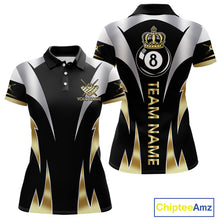 Load image into Gallery viewer, Personalized Crown 8 Ball Billiard Shirt For Women Custom Billiard Tournament Pool Team Jersey |Gold TDM5571