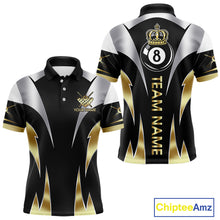 Load image into Gallery viewer, Personalized Crown 8 Ball Billiard Shirt For Men Custom Billiard Tournament Pool Team Jersey |Gold TDM5571