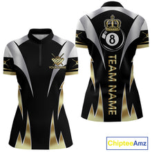 Load image into Gallery viewer, Personalized Crown 8 Ball Billiard Shirt For Women Custom Billiard Tournament Pool Team Jersey |Gold TDM5571