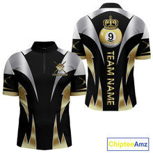 Load image into Gallery viewer, Personalized Crown 9 Ball Billiard Shirt For Men Custom Billiard Tournament Pool Team Jersey |Gold TDM5572