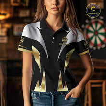 Load image into Gallery viewer, Personalized Crown Darts Shirt For Women Custom Darts Tournament Jersey Team Polo &amp; 1/4 Zip |Gold TDM5573