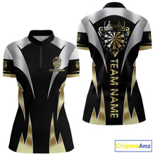 Load image into Gallery viewer, Personalized Crown Darts Shirt For Women Custom Darts Tournament Jersey Team Polo &amp; 1/4 Zip |Gold TDM5573