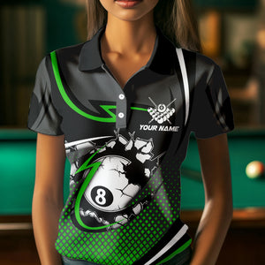 Funny 8 Ball Pool Green Billiard Jersey For Women Custom Polo & Quarter Zip Billiard Team Shirts TDM3487