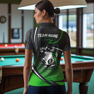 Funny 8 Ball Pool Green Billiard Jersey For Women Custom Polo & Quarter Zip Billiard Team Shirts TDM3487