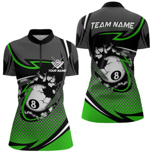 Funny 8 Ball Pool Green Billiard Jersey For Women Custom Polo & Quarter Zip Billiard Team Shirts TDM3487