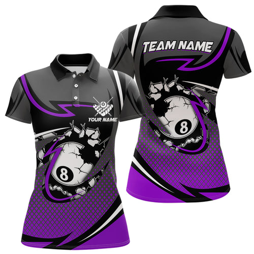 Funny 8 Ball Pool Purple Billiard Jersey For Women Custom Polo & Quarter Zip Billiard Team Shirts TDM3488