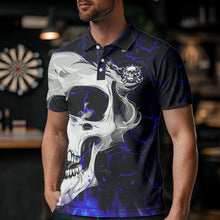Load image into Gallery viewer, Personalized Blue Glowing Fire Crack Skull Dart Shirt Custom Dart Shirts For Men Dart Team Jersey TDM3492