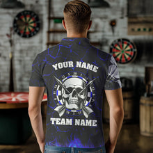 Load image into Gallery viewer, Personalized Blue Glowing Fire Crack Skull Dart Shirt Custom Dart Shirts For Men Dart Team Jersey TDM3492