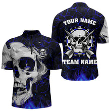Load image into Gallery viewer, Personalized Blue Glowing Fire Crack Skull Dart Shirt Custom Dart Shirts For Men Dart Team Jersey TDM3492