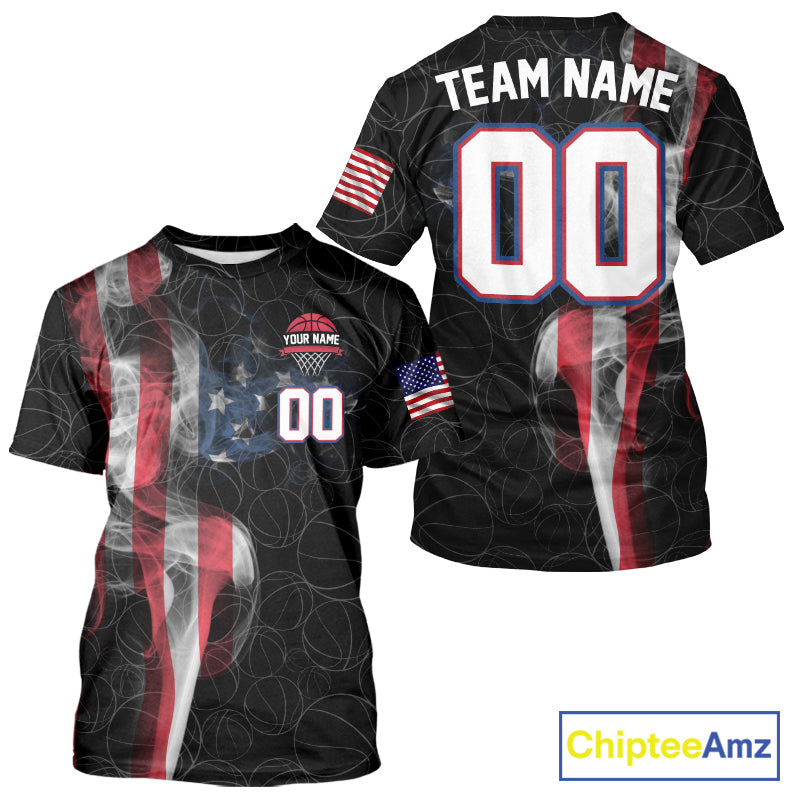 Personalized American Flag Smoke Basketball T Shirt Custom Patriotic Basketball Team Jersey TDM5801