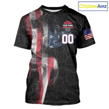Personalized American Flag Smoke Basketball T Shirt Custom Patriotic Basketball Team Jersey TDM5801
