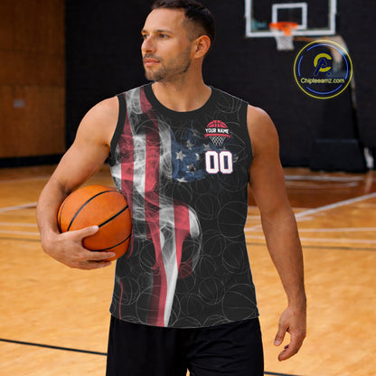 American Flag Smoke Basketball Shirt Custom Name & Number Patriotic Basketball Team Jersey TDM5801