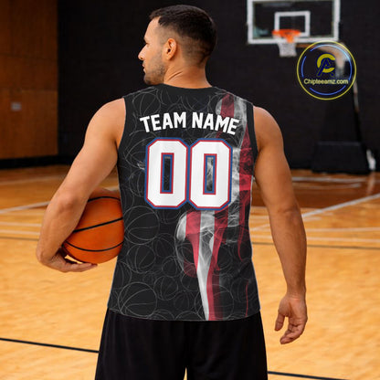 American Flag Smoke Basketball Shirt Custom Name & Number Patriotic Basketball Team Jersey TDM5801