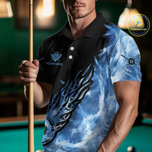 Load image into Gallery viewer, Black And Blue Flaming Icy 8 Ball Pool Billiard Shirt For Men Custom Billiard Team Jersey TDM5808